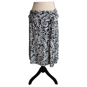 Susan Lawrence Y2K Midi Skirt Medium Black White Paisley Stretchy Fairy Grunge